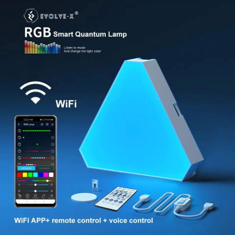 Set 12 panouri luminoase LED modulare inteligente Evolve-x® EvoLuxe, RGB, Wi-Fi, senzor muzica, telecomanda si aplicatie compatibila iOS/Android, 200 lm [1]