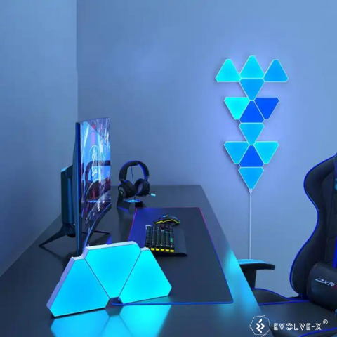 Set 12 panouri luminoase LED modulare inteligente Evolve-x® EvoLuxe, RGB, Wi-Fi, senzor muzica, telecomanda si aplicatie compatibila iOS/Android, 200 lm [12]