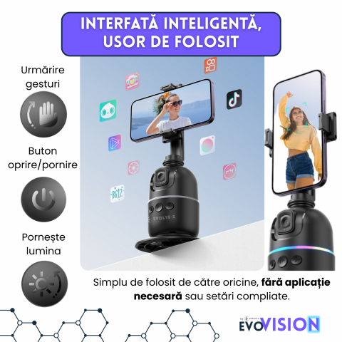 Set trepied + Gimball Evolve-x EvoVison Follow, Pentru Telefon/Camere/Lumini, Urmarire faciala, Tracking AI, Rotire 360° [6]