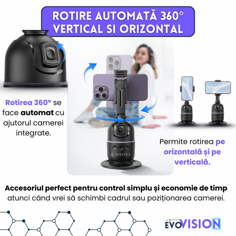 Set trepied + Gimball Evolve-x EvoVison Follow, Pentru Telefon/Camere/Lumini, Urmarire faciala, Tracking AI, Rotire 360° [5]