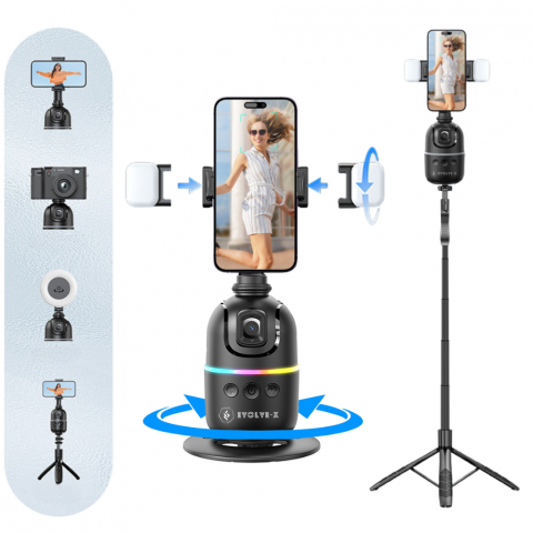 Accesorii Foto & Video - Set trepied + Gimball Evolve-x EvoVison Follow, Pentru Telefon/Camere/Lumini, Urmarire faciala, Tracking AI, Rotire 360°