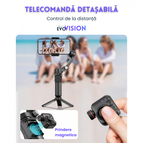 Stabilizator de imagine Evolve-x® Tokqi, Gimbal pentru telefon cu 3 Axe, Telecomanda magnetica, Stabilizare foto video, Control cu gesturi [4]