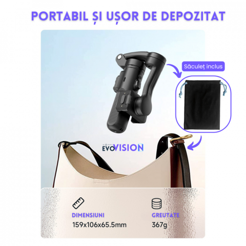 Stabilizator de imagine Evolve-x® Tokqi, Gimbal pentru telefon cu 3 Axe, Telecomanda magnetica, Stabilizare foto video, Control cu gesturi [16]