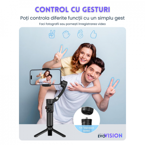 Stabilizator de imagine Evolve-x® Tokqi, Gimbal pentru telefon cu 3 Axe, Telecomanda magnetica, Stabilizare foto video, Control cu gesturi [8]
