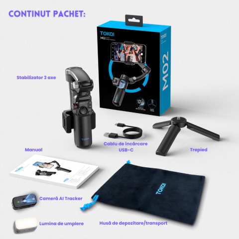 Stabilizator de imagine Evolve-x® Tokqi, Gimbal pentru telefon cu 3 Axe, Telecomanda magnetica, Stabilizare foto video, Control cu gesturi [17]