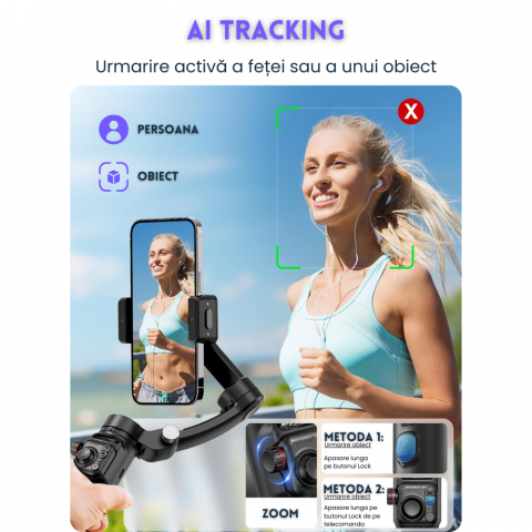 Stabilizator de imagine Evolve-x® Tokqi, Gimbal pentru telefon cu 3 Axe, Telecomanda magnetica, Stabilizare foto video, Control cu gesturi [7]