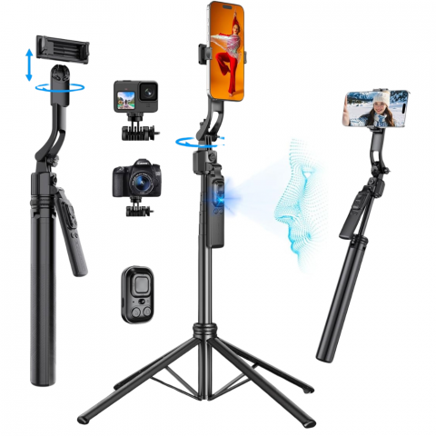 Accesorii Foto & Video - Trepied foto smart profesional Evolve-x® EvoVison, AI Tracking, camera integrata cu urmarire activa, Control prin gesturi, Telecomanda detasabila bluetooth