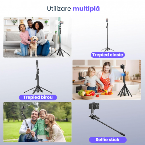 Trepied foto smart profesional Evolve-x® EvoVison, AI Tracking, camera integrata cu urmarire activa, Control prin gesturi, Telecomanda detasabila bluetooth [4]