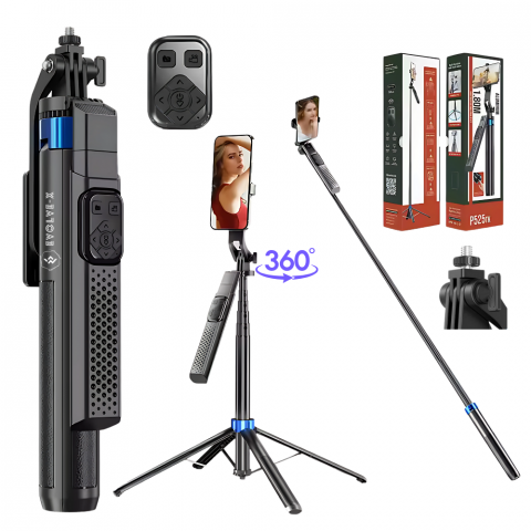 Accesorii Foto & Video - Trepied foto telescopic Evolve-x® EvoVison Profesional, 180cm, pentru telefon/camera foto/GoPro, telecomanda Bluetooth