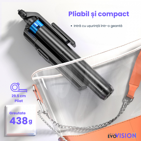 Trepied foto telescopic Evolve-x® EvoVison Profesional, 180cm, pentru telefon/camera foto/GoPro, telecomanda Bluetooth [7]