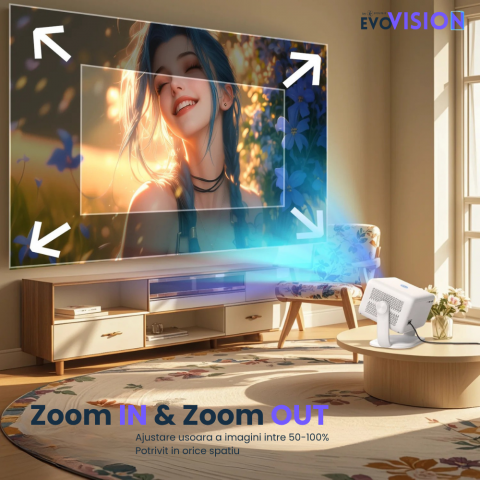 Videoproiector portabil smart Evolve-x® EvoVision 350 Pro, 1080p Full HD, suport 4K UHD, 350 ANSI, Android 13, Wi-Fi 6 dual, Bluetooth 5.4, NETFLIX Oficial [11]