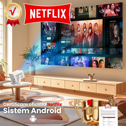 Videoproiector portabil smart Evolve-x® EvoVision 350 Pro, 1080p Full HD, suport 4K UHD, 350 ANSI, Android 13, Wi-Fi 6 dual, Bluetooth 5.4, NETFLIX Oficial [7]