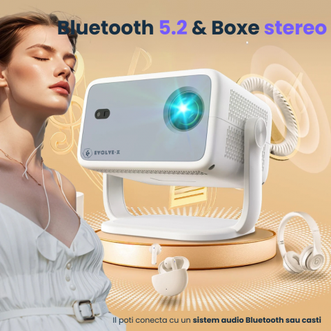 Videoproiector portabil smart Evolve-x® EvoVision 350 Pro, 1080p Full HD, suport 4K UHD, 350 ANSI, Android 13, Wi-Fi 6 dual, Bluetooth 5.4, NETFLIX Oficial [13]