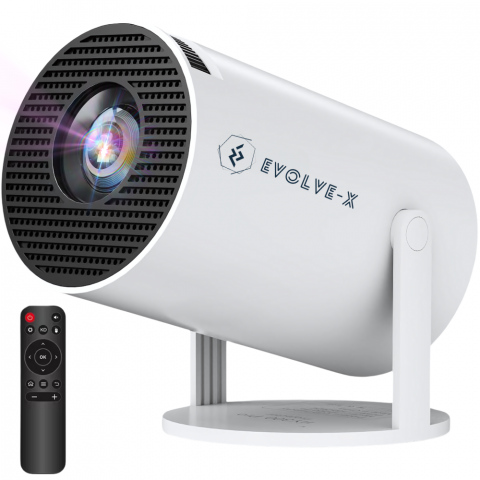 Videoproiector smart portabil Evolve-x®, 5000 lumeni, 120 ANSI, cu Android 11, Wi-Fi dual, Bluetooth, rezolutie 1280x720p HD, suport 4K, conexiune HDMI, USB si Mirroring Android/IOS, difuzor integrat, [0]