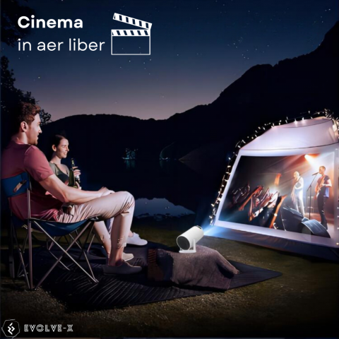 Videoproiector smart portabil Evolve-x®, 5000 lumeni, 120 ANSI, cu Android 11, Wi-Fi dual, Bluetooth, rezolutie 1280x720p HD, suport 4K, conexiune HDMI, USB si Mirroring Android/IOS, difuzor integrat, [11]