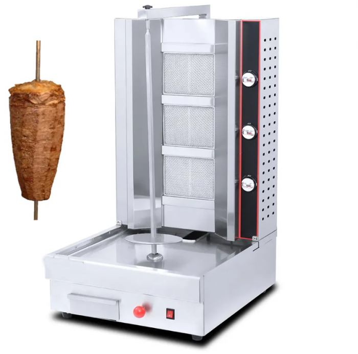 Aparat shaorma gaz GPL, Excalibur INOX, rotisor kebab gaz 3 arzatoare [1]