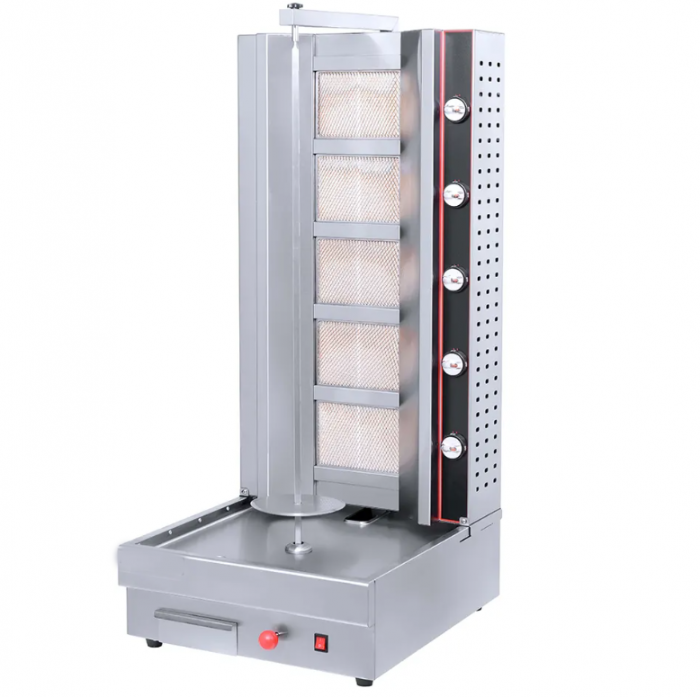 Aparat shaorma gaz GPL, Excalibur INOX, rotisor kebab gaz 5 arzatoare [1]