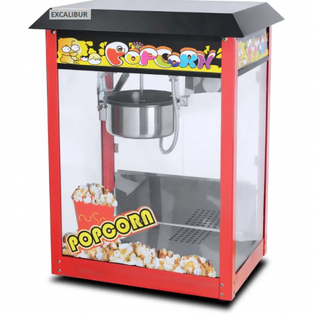 Masini Popcorn - Aparat electric profesional pentru popcorn, 1.44 kW, roșu-argintiu, capac negru