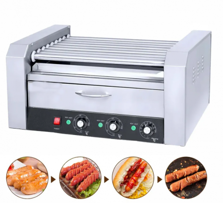 Gratare si Plite - Aparat hot-dog grill cu sertar,9 role -ideal pentru cremwursti si carnati