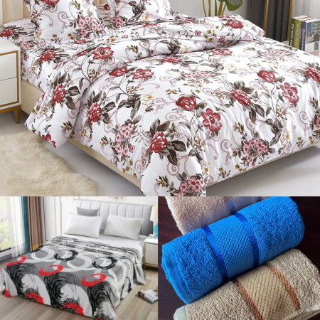 OFERTA SPECIALA TRIO - Set trio: 1 lenjerie, 1 patura, 1 prosop