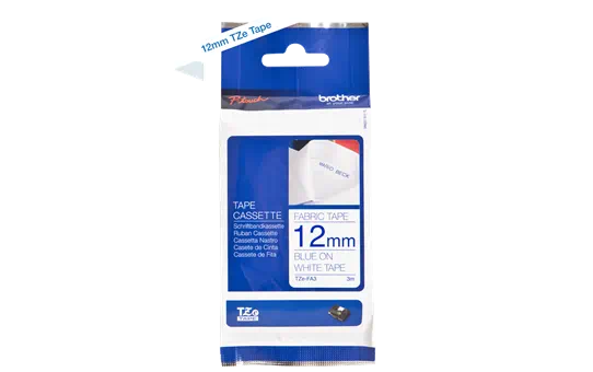 TZEFA3 12mm BLUE ON WHITE FABRIC TAPE [3]