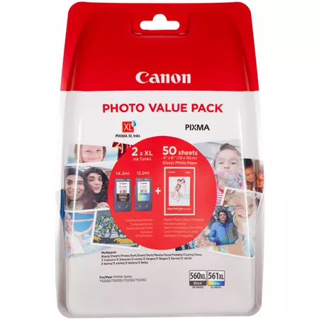 Canon PG-560XL/CL-561XL PHOTO VALUE BL, 4x6 Photo Paper (GP-501 50 sheets) + XL Black & XL Colour Cartridges, pt. TS5350/5351/5352