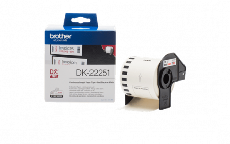 Benzi pentru etichete - DK22251 62mm Black & Red on white Cont. paper roll