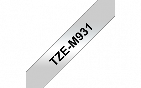 Benzi pentru etichete - TZEM931 12mm BLACK ON SILVER (MAT) TAPE/METALIC