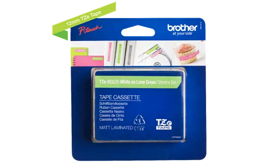 TZEMQG35 12mm White/Lime Green matt (5M length) [2]