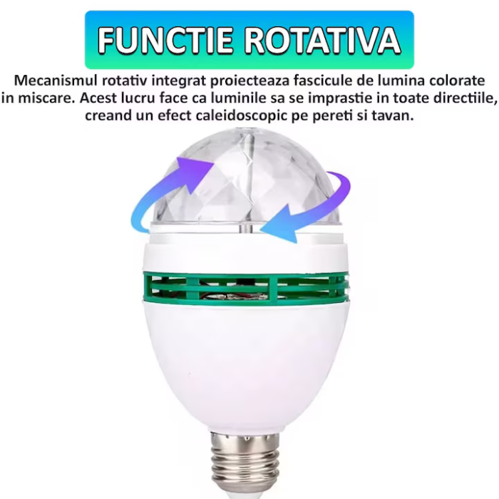 Bec LED RGB Rotativ cu Fasung E27 – 3W, Iluminare Ambient și Proiecții Dinamice engross [2]