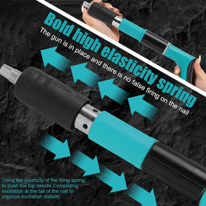 Kit Pistol De Nituri Pentru Fixare Cuie In Perete, Tavan, Podea, Lemn, Pneumatic, Manual, Ochelari Protectie, Trusa Depozitare Si Transport, Calibru 7.3 cm, Albastru [6]