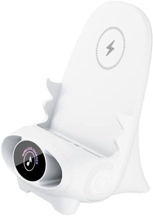 Suport Telefon Multifuncțional cu Încărcare Rapidă Wireless 15W – Mini Stație cu Difuzor și Decor, Compatibil Universal engross [1]