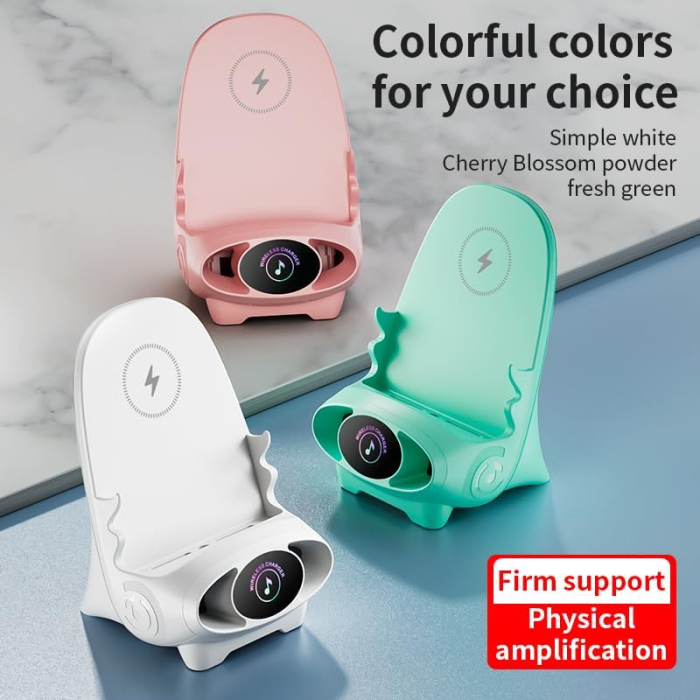 Suport Telefon Multifuncțional cu Încărcare Rapidă Wireless 15W – Mini Stație cu Difuzor și Decor, Compatibil Universal engross [8]
