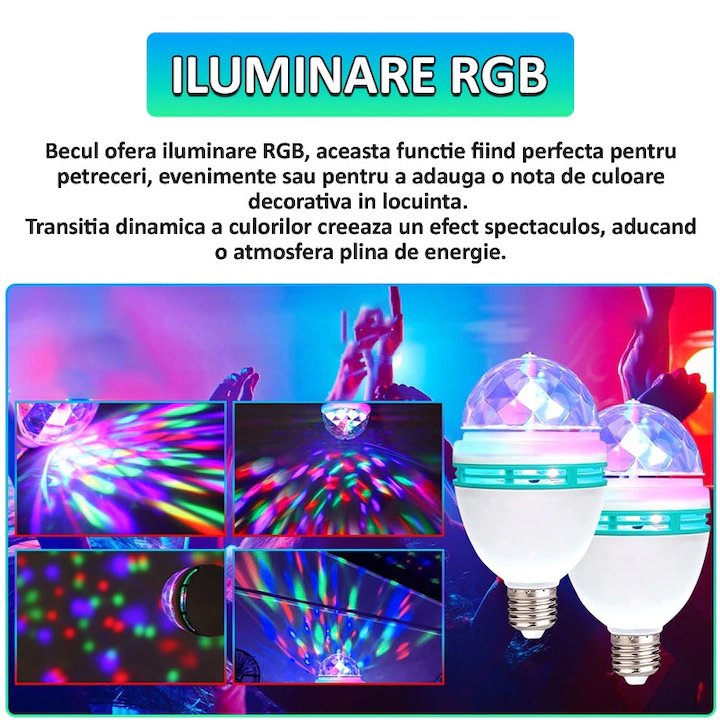 Bec LED RGB Rotativ cu Fasung E27 – 3W, Iluminare Ambient și Proiecții Dinamice engross [3]