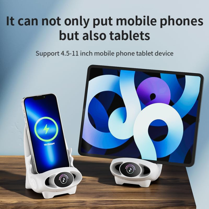 Suport Telefon Multifuncțional cu Încărcare Rapidă Wireless 15W – Mini Stație cu Difuzor și Decor, Compatibil Universal engross [6]