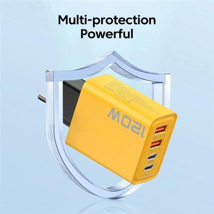 Adaptor USB Fast Charging 120W, 4 Porturi, 2 x USB + 2 x Type-C, Încărcător Universal pentru Smartphone, Tabletă și Gadgeturi, Protecții Multiple, Galben/Negru [3]