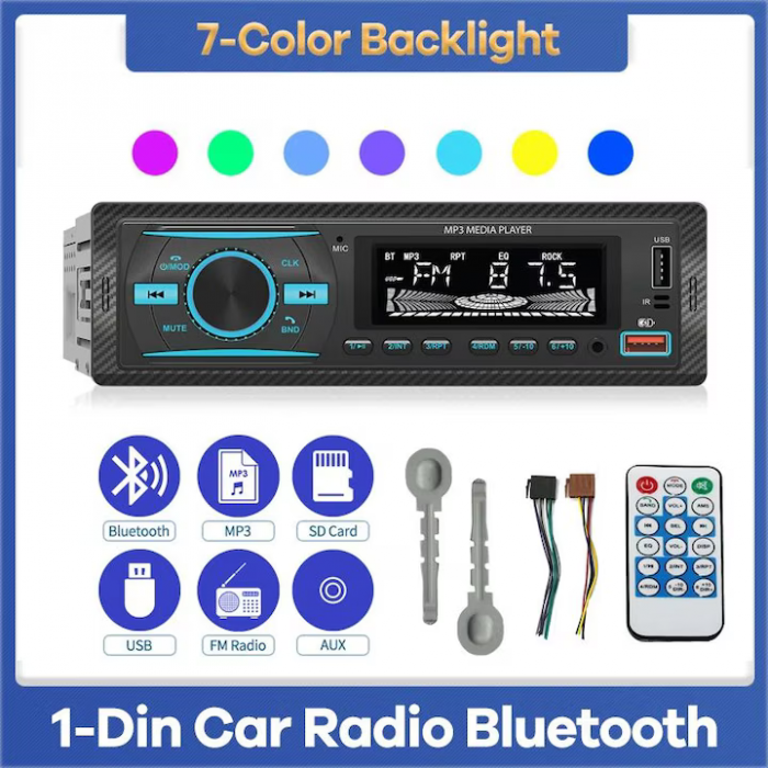 Amplificator audio auto, 4x50W, Bluetooth 5.1, USB, TF Card, Telecomandă IR, 7 culori iluminare LED, MP3 Player, Radio FM, Negru engross [2]