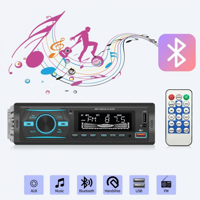 Amplificator audio auto, 4x50W, Bluetooth 5.1, USB, TF Card, Telecomandă IR, 7 culori iluminare LED, MP3 Player, Radio FM, Negru engross [7]
