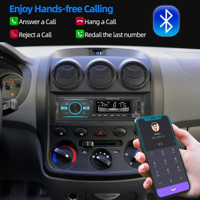 Amplificator audio auto, 4x50W, Bluetooth 5.1, USB, TF Card, Telecomandă IR, 7 culori iluminare LED, MP3 Player, Radio FM, Negru engross [6]