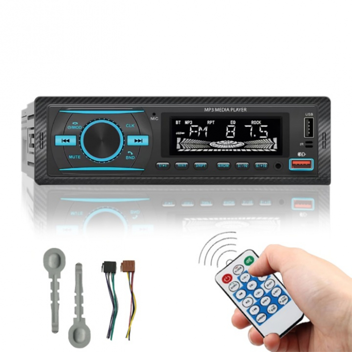 Amplificator audio auto, 4x50W, Bluetooth 5.1, USB, TF Card, Telecomandă IR, 7 culori iluminare LED, MP3 Player, Radio FM, Negru engross [1]