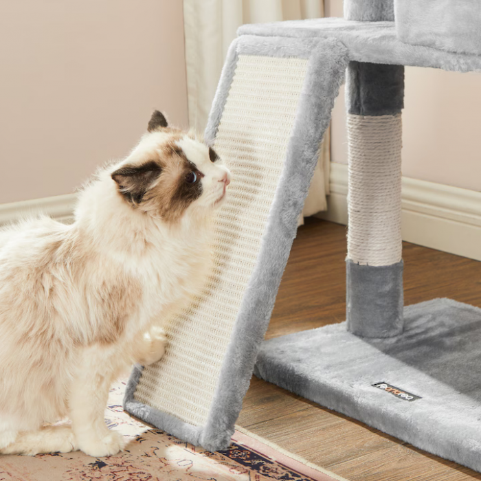 Ansamblu de Joacă pentru Pisici – Cat Tree 115 cm, 2 Culcușuri, Căsuță și Stâlpi cu Sisal, Gri engross [2]