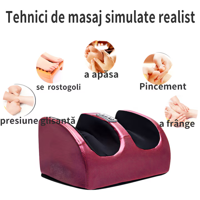 Aparat de masaj pentru picioare, Încălzire integrată, 3 niveluri intensitate, Masaj bidirecțional, Pornire One Touch, Roșu [5]