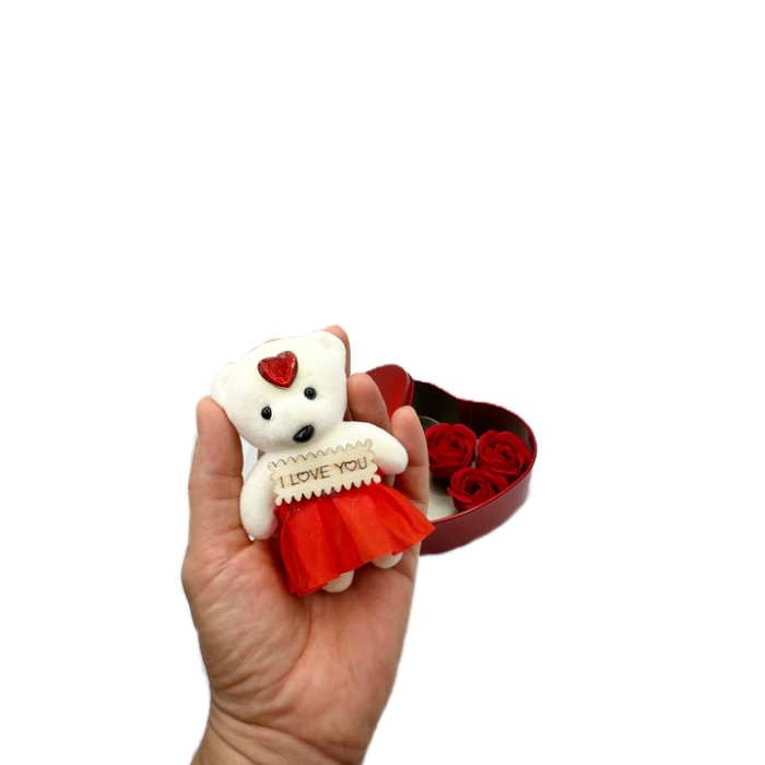 Aranjament Floral Mini cu 3 Trandafiri de Săpun și Ursuleț, 3 culori (albastru/rosu/rosu inchis)– Cadou pentru Crăciun și Ocazii Speciale engross [11]