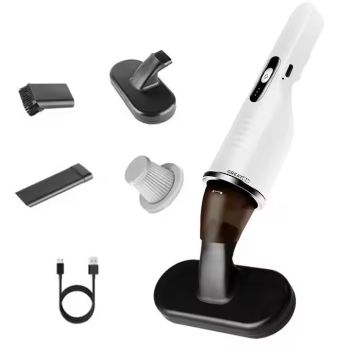 Aspirator Auto Reîncărcabil, Portabil, 80W, Filtru HEPA Lavabil, Alb/Negru, 41x9,5x19,5 cm, Acumulator 2000 mAh, Curățenie Rapidă și Eficientă [2]