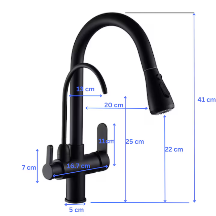 Baterie Bucătărie 3 în 1 cu Robinet pentru Apă Filtrată, Jet Pulverizare 18 Inch, Negru engross [6]