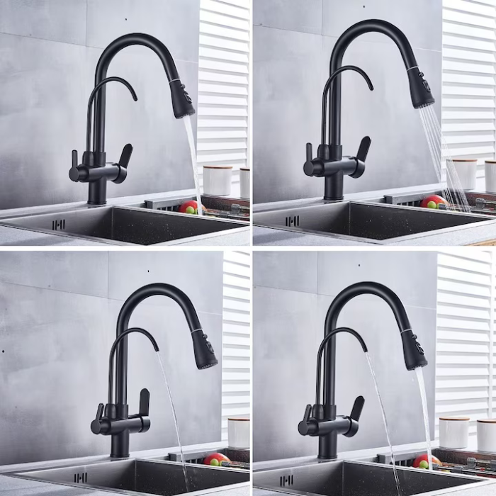 Baterie Bucătărie 3 în 1 cu Robinet pentru Apă Filtrată, Jet Pulverizare 18 Inch, Negru engross [4]