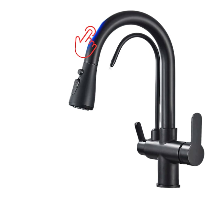 Baterie Bucătărie 3 în 1 cu Robinet pentru Apă Filtrată, Jet Pulverizare 18 Inch, Negru engross [2]