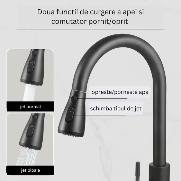 Baterie Bucătărie cu Pipa Înaltă și Duș Extractibil, 2 Funcții de Curgere, Cartuș Ceramic, Rotire 360° engross [6]