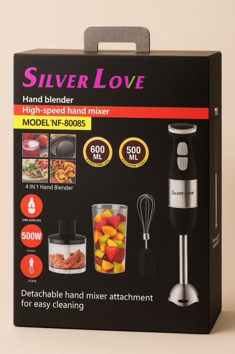 Blender 4-in-1 500W, Mixer Vertical cu Tocător și Cana 600ml engross [9]