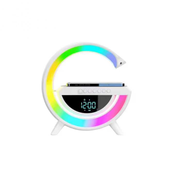 Boxă Bluetooth cu Încărcător Wireless 4 în 1 – Ceas Digital, Lumină LED RGB, Radio FM, Slot microSD – Smart și Multifuncțional [1]